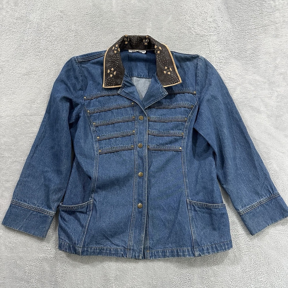 Nancy Bolen Denim Jacket Women's 2X Snap Button Jean Blue Western Vintage Boho